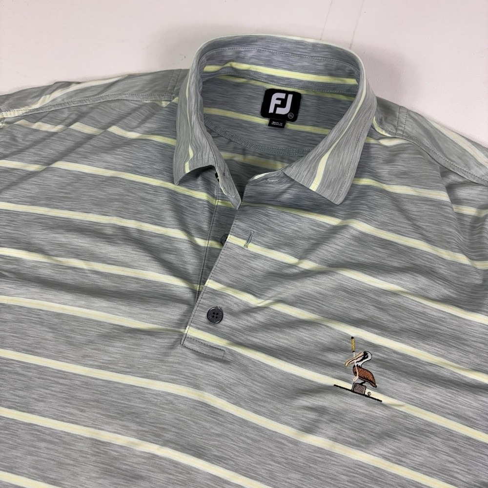 FootJoy Golf Polo Shirt Mens 2XL Gray Striped Pelican Logo Short Sleeve